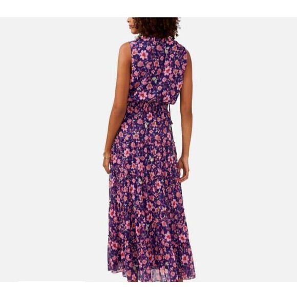 NWT MSK Womens Sleeveless V-Neck Smocked Tiered Maxi Dress Blue Floral Medium - Picture 2 of 11